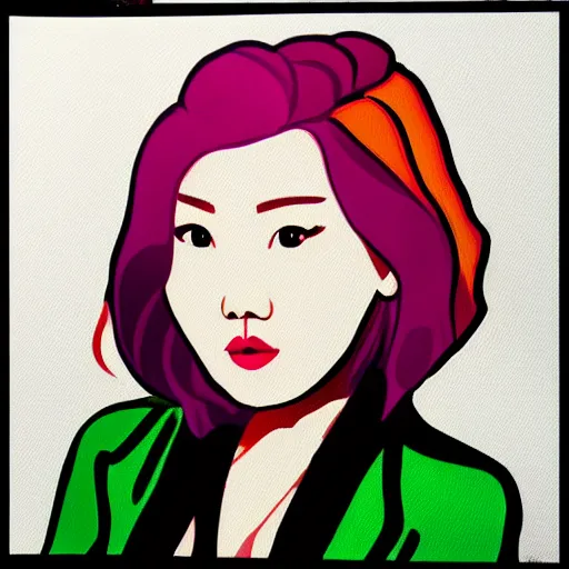 Prompt: popart painting of Hwasa. Mamamoo beautiful singer talented woman. FULL BODY WOMANLY FIGURE. Full body popart cute face.