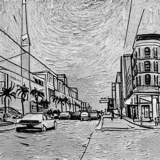 Prompt: van gogh sketch of downtown miami