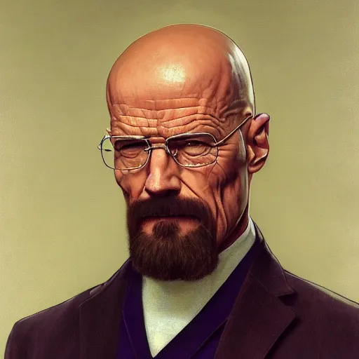 Prompt: the ultimate gigachad, incredibly muscular walter white, walter white with chiseled jawline, trending on /r/moreplatesmoredates, oil on canvas artstation by J. C. Leyendecker and Edmund Blair Leighton and Charlie Bowater octane render