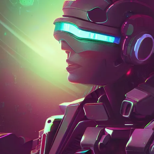 Image similar to cyberpunk concept cool cyborg bot, cinema 4 d, galaxy, cosmos, ufo, space sci - fi, wearing vr goggles, illustration, portrait, pastel neon textured background night, trending on artstation, greg rutkowski, octane rendered, 1 2 k, detailed,