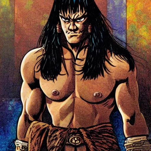 Image similar to Conan the Barbarian in the style of Katsuhiro Oromo, Akira