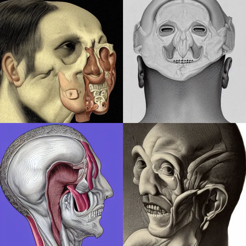 Prompt: cross-sectional view of the human head from the side