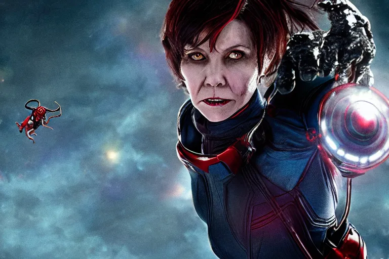 Image similar to film still of zombie zombie Hope Van Dyne The Wasp as a zombie in new avengers movie, 4k