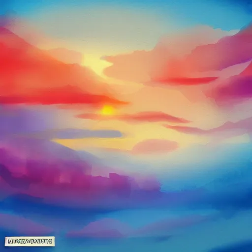 Prompt: sunset sky of dusk, digital watercolor painting, trending on artstation