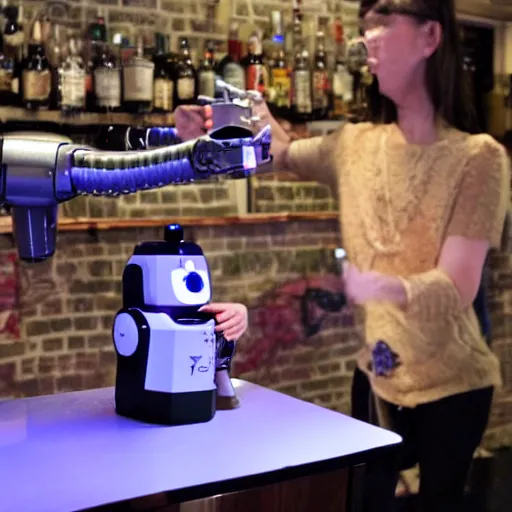 Image similar to a robot orders a drink from the TY puppy bartender.