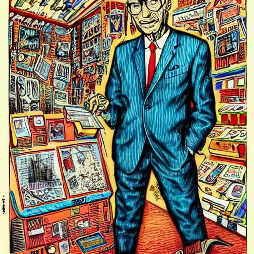 Prompt: The Artwork of R. Crumb and his Cheap Suit Klaus Schwab and Justin Tradeau, pencil and colored marker artwork, trailer-trash lifestyle