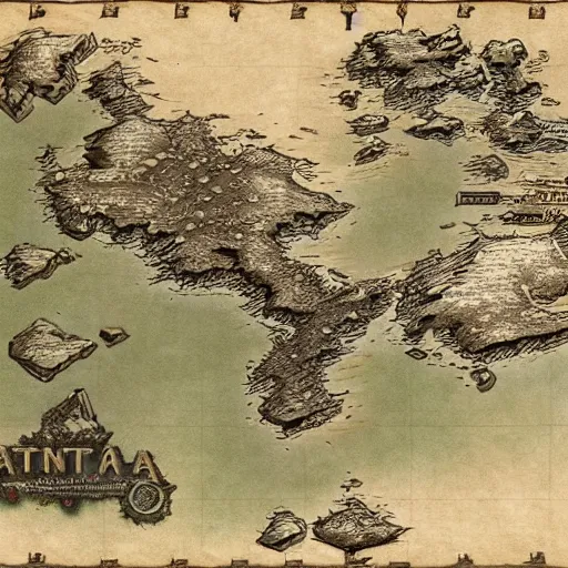 Image similar to map of a continent from a fantasy rpg setting, trending on artstation, art by james nalepa, extreme detail, digital artwork, no text