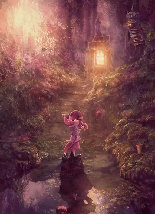 Prompt: portrait, a little girl falling down a wishing well into another realm, magical, fantasy, watercolor, dramatic lighting, cinematic, establishing shot, extremely high detail, foto realistic, cinematic lighting, pen and ink, intricate line drawings, by Yoshitaka Amano, Ruan Jia, Kentaro Miura, Artgerm, post processed, concept art, artstation, matte painting, style by eddie mendoza, raphael lacoste, alex ross