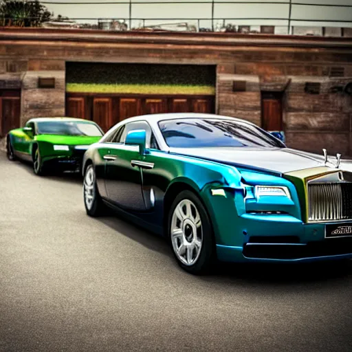 Prompt: Rolls Royce, Lamborghini, Ferrari line up, ultra realistic, canon camera