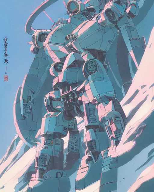 Image similar to japanese folk painting of mecha, detailed, cel shaded, by makoto shinkai and moebius and anton fadeev and james gurney,