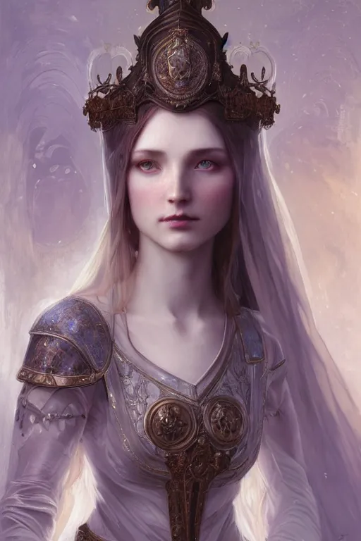 Prompt: beautiful and victorian and holy and divine and elite young medieval female white knight portrait +shinny eyes+front face with light flowing hair, ultradetail face, art and illustration by tian zi and craig mullins and WLOP and alphonse mucha, fantasy, intricate complexity, human structure, human anatomy, fantasy character concept, watermark, blurry, hyperrealism 8k