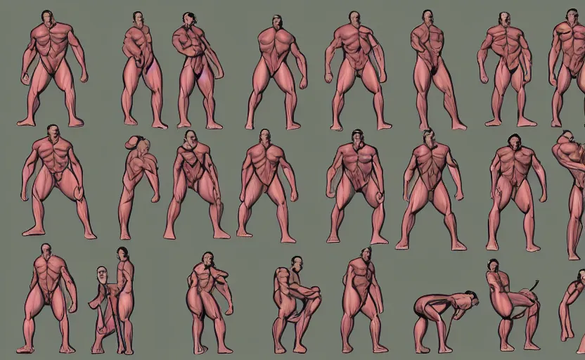 Image similar to muscles shrinking, reverting to normal, transformation sequence, sequential art