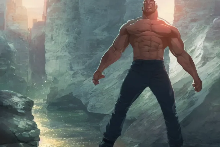 Prompt: the rock wwe, single subject, scenic full shot, ambient lighting, detailed face, by makoto shinkai, stanley artgerm lau, wlop, rossdraws