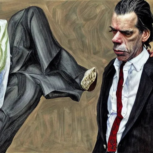 Image similar to high quality high detail painting by lucian freud, hd, depressed nick cave