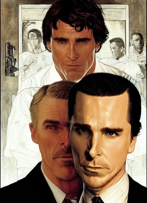 Image similar to christian bale as john preston vs father in 2002 movie equilibrium, by norman rockwell and jason fabok and tom lovell and frank schoonover and dean cornwell and jack kirby