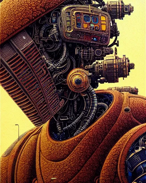 Prompt: robot, character portrait, portrait, close up, concept art, intricate details, highly detailed, vintage sci - fi poster, retro future, in the style of katsuhiro otomo, chris foss, rodger dean, moebius, michael whelan, and gustave dore