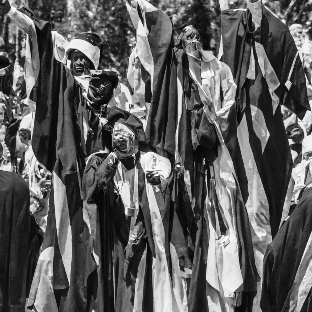 Prompt: black pope in a lgbt robe performing a nazi salute