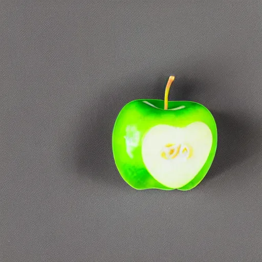 Prompt: studio shot of green apple shaped like a cube, isometric perspective, green background