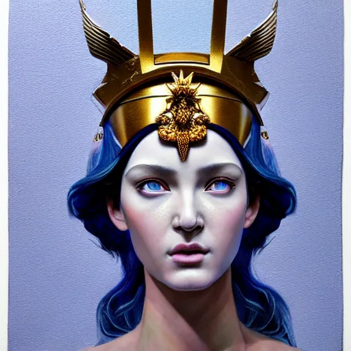 Image similar to hyperrealistic mixed media painting of beautiful goddess Athena, stunning 3d render inspired art by P. Craig Russell and Barry Windsor-Smith, perfect facial symmetry, dim volumetric lighting, full full full full face face face face face 8k octane beautifully detailed render, headpiece headpiece headpiece, post-processing, portrait, extremely hyper-detailed, intricate, epic composition, brown brown brown eyes eyes eyes eyes, realistic realistic realistic eyes, cinematic lighting, masterpiece, trending on artstation, detailed detailed detailed, masterpiece, stunning