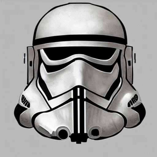 Image similar to ryan church concept art sketch star wars zombie storm trooper character reference sheet cracked helmet damaged armor exposed mouth