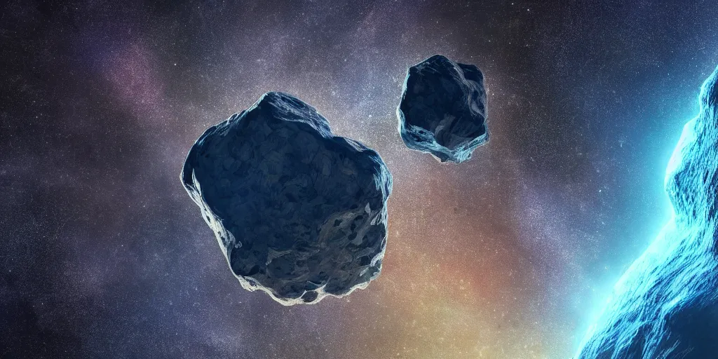 Image similar to giant hollowed out asteroid floating through space nebula, ray tracing, refractive, hdr, award winning, trending on artstation, digital art. highly detailed 8 k. intricate. lifelike. soft light. nikon d 8 5 0.