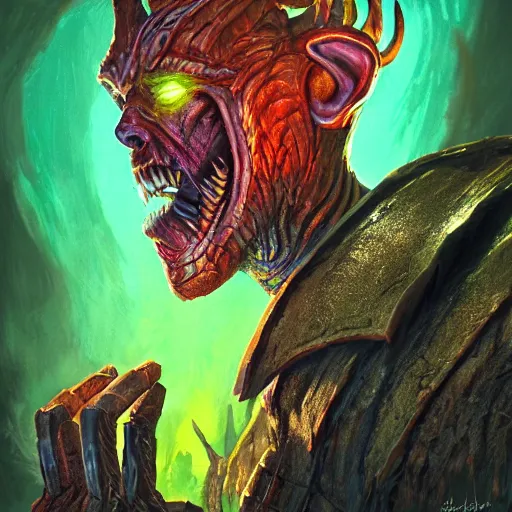 Prompt: bright, colorful, realistic, detailed from Elder Scrolls: shivering isles concept portrait monster vermai backlighting, kodachrome, high contrast, highly detailed, sharp focus, digital painting, concept art, illustration, trending on artstation, comic book by Alex Ross and Adam Adamowicz cover art