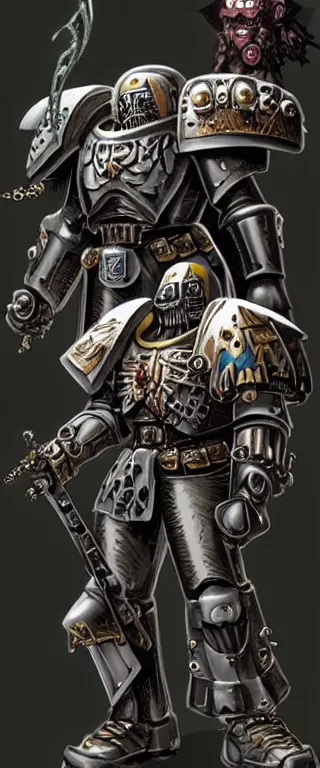 Prompt: a warhammer 40k tzar concept art, detailed face , detailed body, cyber arms, omnious background, digital art by kentaro Miura