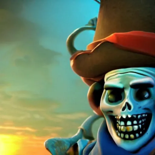 Prompt: stunning awe inspiring the ghost pirate lechuck from the secret of monkey island, movie still 8 k hdr atmospheric lighting