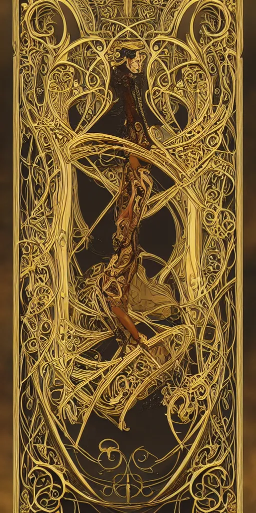 Image similar to an intricate art nouveau canvas frame, with golden entertwined edges and black center, highly detailed, artstation, concept art, matte, sharp focus,