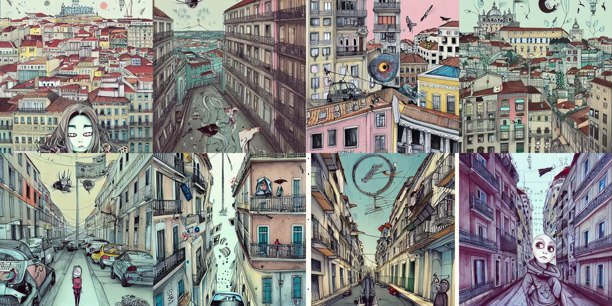 Prompt: The City of Lisbon, illustration painting by Chiara Bautista