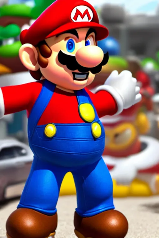 Image similar to a movie still of chris pratt as mario, highly detailed, studio lighting