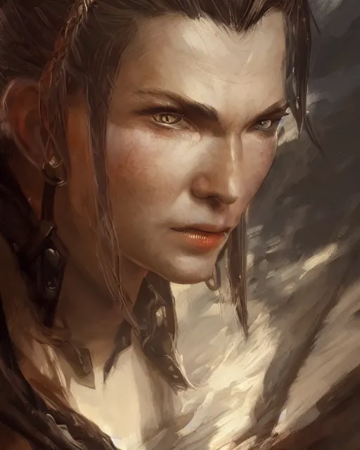 Image similar to the elder scrolls vi, charismatic rugged female nord warrior portrait, illustration, rim light, top light, perfectly shaded, soft painting, art by ross tran, krenz cushart and wenjun lin