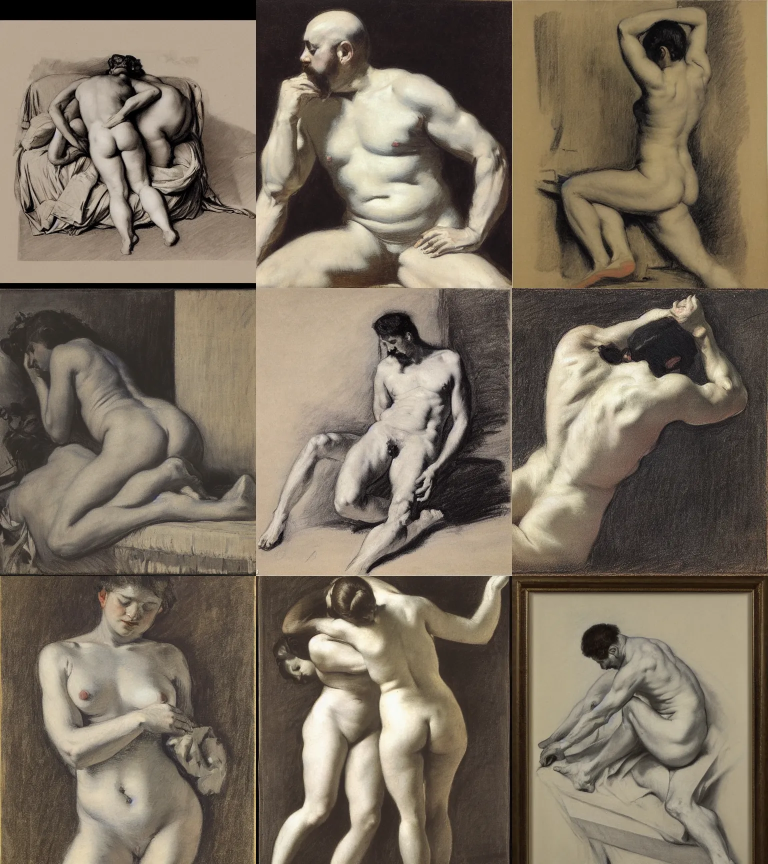 Prompt: value studies drawn by gustave caillebotte, Alexandre Cabanel, caravaggio, maler collier, peter paul rubens