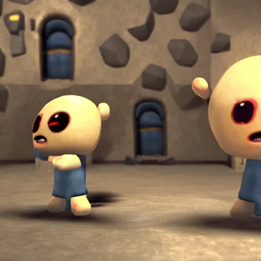 Image similar to 3d render of Isaac from the videogame 'The Binding of Isaac'