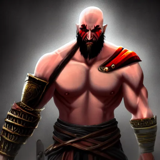 Image similar to kratos, god of thunder war, trending on artstation, anime 4 k