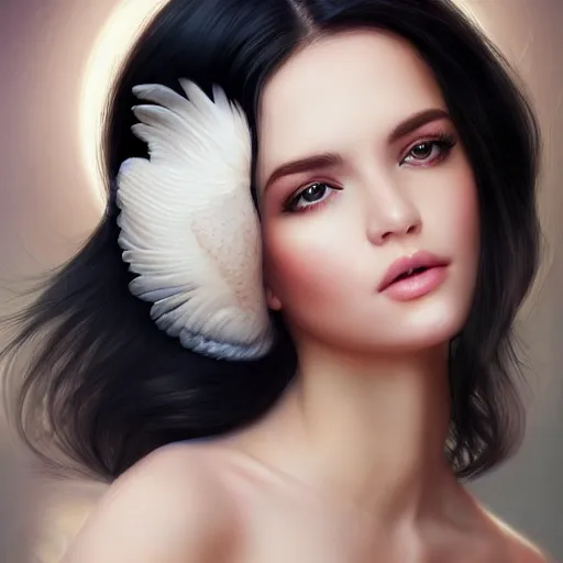 Image similar to a gorgeous female photo, professionally retouched, soft lighting, wearing sundress, illuminated by moonlight realistic, smooth face, raven black hair, perfect eyes, wide angle, sharp focus on eyes, 8 k high definition, insanely detailed, intricate, elegant, art by artgerm and wlop