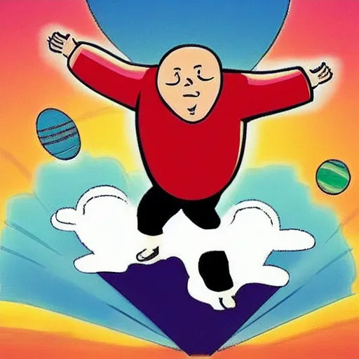 Image similar to some really obese man taking a leap of faith through space, only for his body to rapidly inflate due to lack oxygen