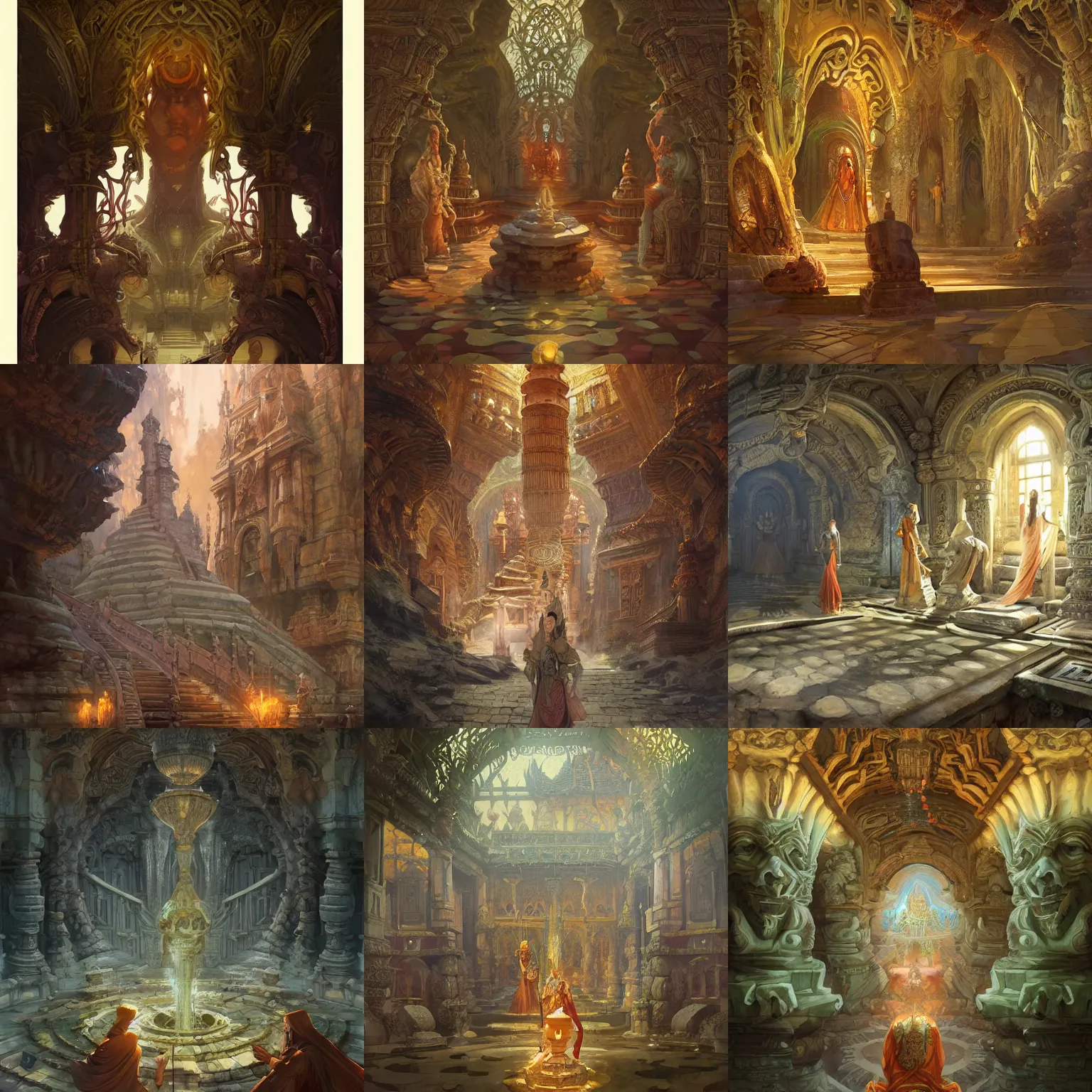 Prompt: ancient magical temple, underground, intricate, elegant, highly detailed, digital painting, artstation, concept art, by greg manchess, huang guangjian, gil elvgren, sachin teng, greg rutkowski, jesper ejsing, krenz cushart, artem demura, alphonse mucha