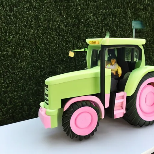 Image similar to a very soft persian pink plush john deere tractor with pluche