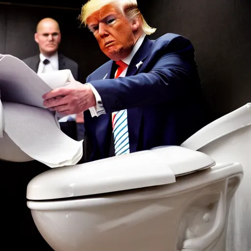 Image similar to donald trump putting peices of paper into a toilet