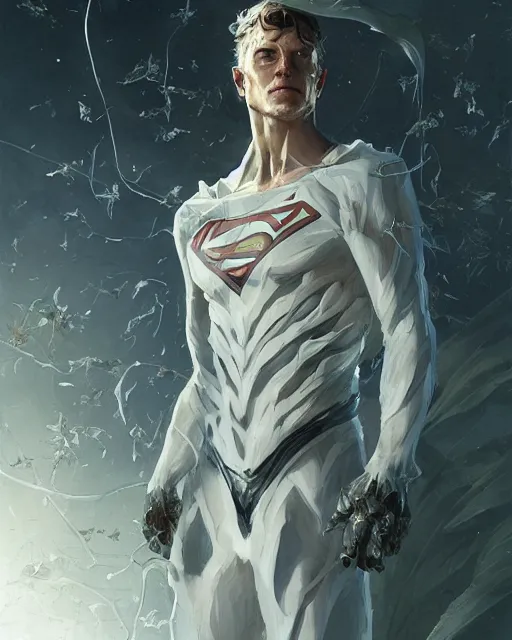 Image similar to white skeleton superman of weed leaves, clear sky, scifi character portrait by greg rutkowski esuthio craig mullins