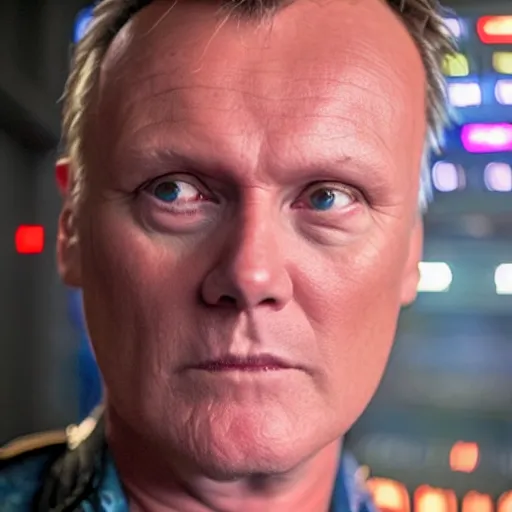 Image similar to Anthony Head as Cyberpunk Uther