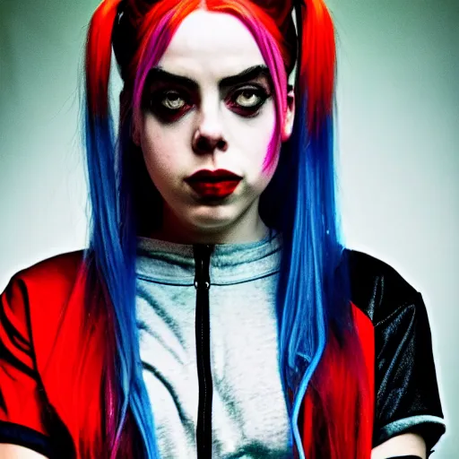 Image similar to Billie Eilish as Harley Quinn 4k detail