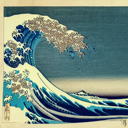 Prompt: a surfer over a wave, by Hokusai