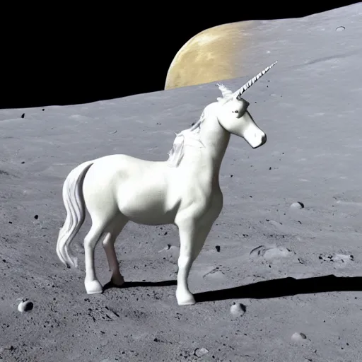 Prompt: White unicorn with wings on the moon