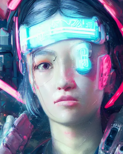 Image similar to detailed portrait Neon Operator Girl, cyberpunk futuristic neon, reflective puffy coat, decorated with traditional Japanese ornaments by Ismail inceoglu dragan bibin hans thoma greg rutkowski Alexandros Pyromallis Nekro Rene Maritte Illustrated, Perfect face, fine details, realistic shaded, fine-face, pretty face