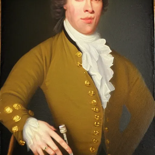 Prompt: An 18th century oil painting of Jerma985 in the mid-late 1700s, Jerma985, grainy, realistic, very realistic, hyperrealistic, highly detailed, very detailed, extremely detailed, very neat, very epic, very cool, detailed, trending on artstation