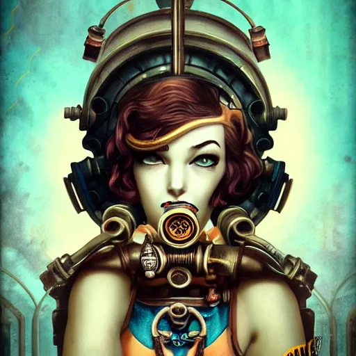 Prompt: lofi underwater steampunk bioshock instagram portrait, Pixar style, by Tristan Eaton Stanley Artgerm and Tom Bagshaw.