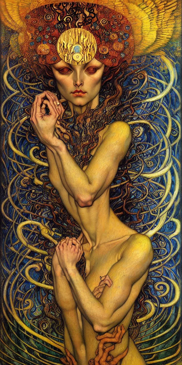 Image similar to Divine Chaos Engine by Karol Bak, Jean Delville, William Blake, Gustav Klimt, and Vincent Van Gogh, symbolist, visionary