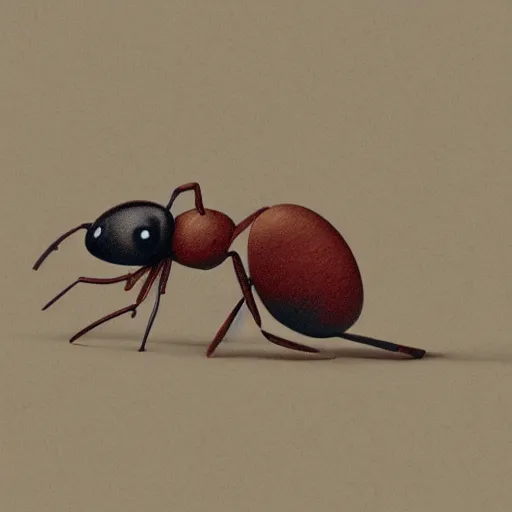 Image similar to cartoon ant with a sad, depressed expression holding a bindle